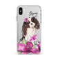 Personalised Cavalier King Charles Spaniel Apple iPhone Xs Max Impact Case White Edge on Silver Phone