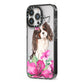 Personalised Cavalier King Charles Spaniel iPhone 13 Pro Black Impact Case Side Angle on Silver phone