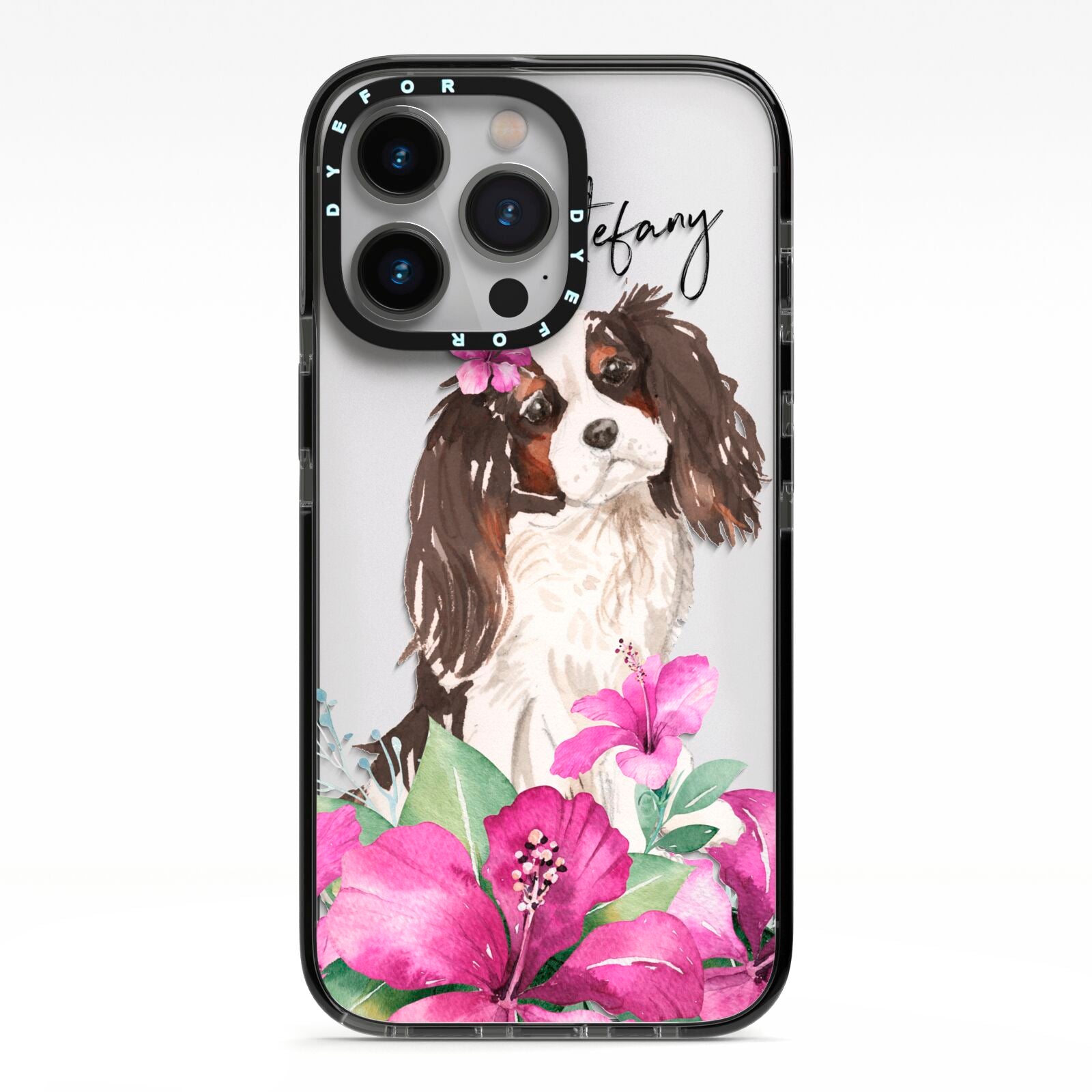 Personalised Cavalier King Charles Spaniel iPhone 13 Pro Black Impact Case on Silver phone