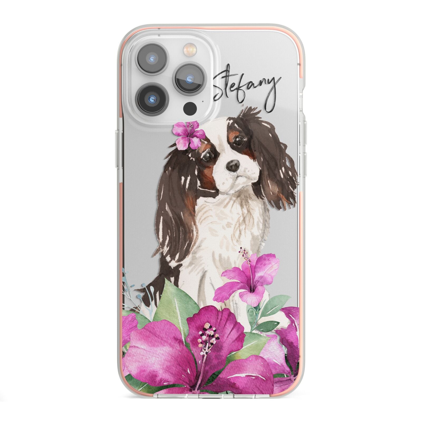 Personalised Cavalier King Charles Spaniel iPhone 13 Pro Max TPU Impact Case with Pink Edges