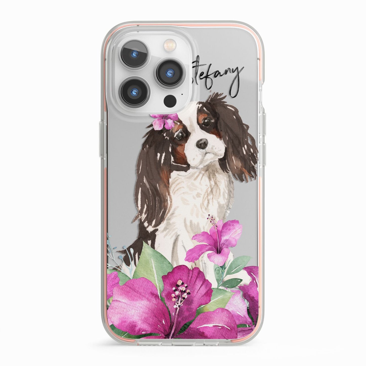 Personalised Cavalier King Charles Spaniel iPhone 13 Pro TPU Impact Case with Pink Edges