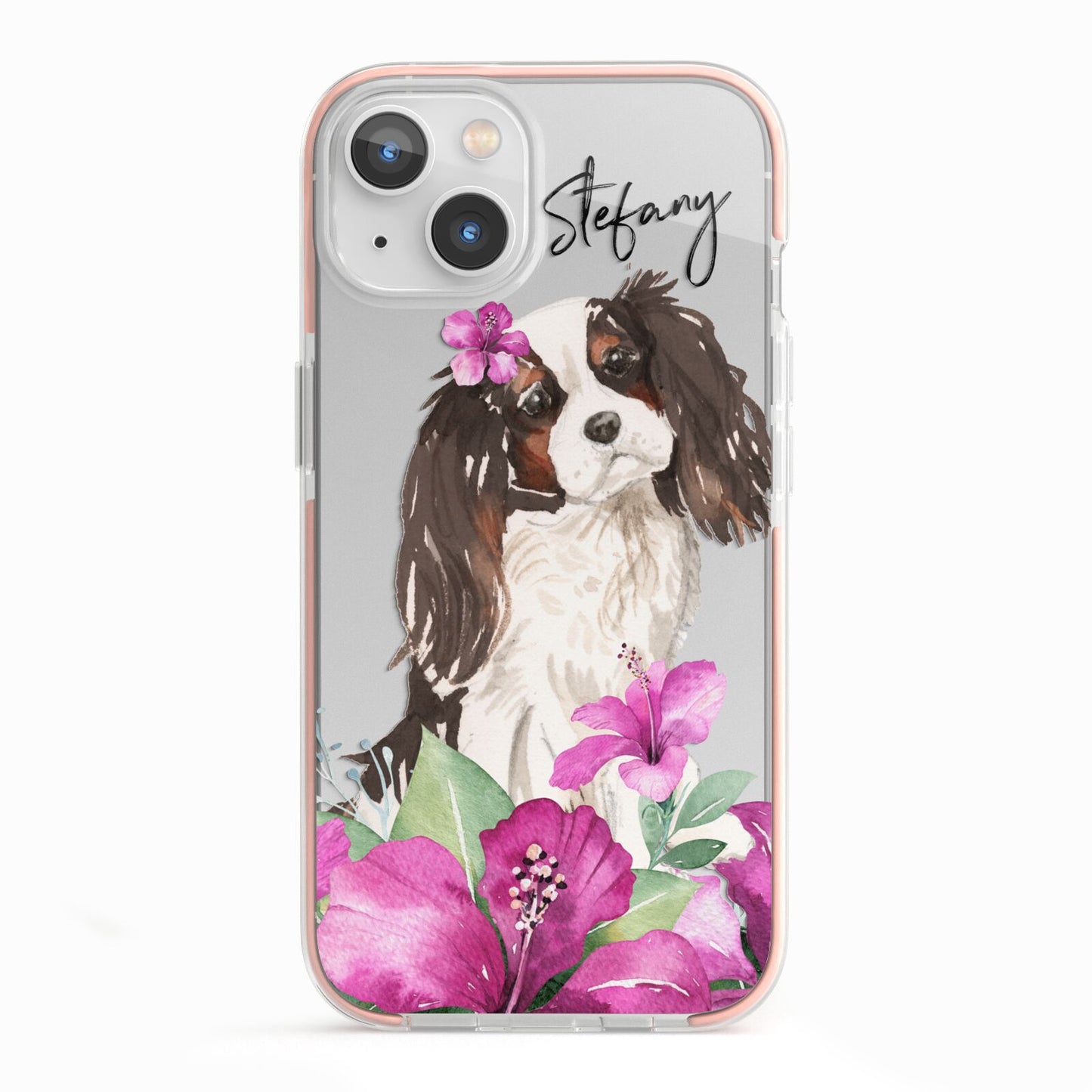 Personalised Cavalier King Charles Spaniel iPhone 13 TPU Impact Case with Pink Edges