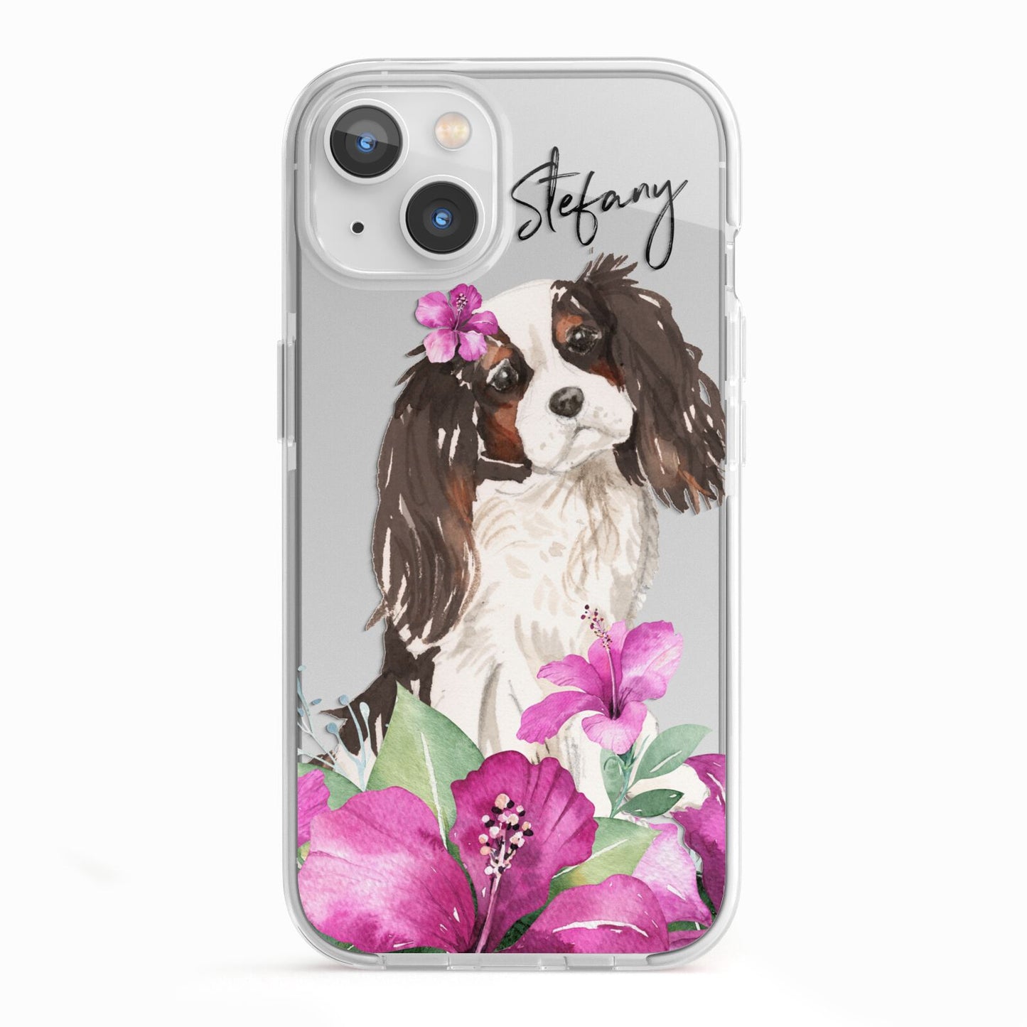 Personalised Cavalier King Charles Spaniel iPhone 13 TPU Impact Case with White Edges