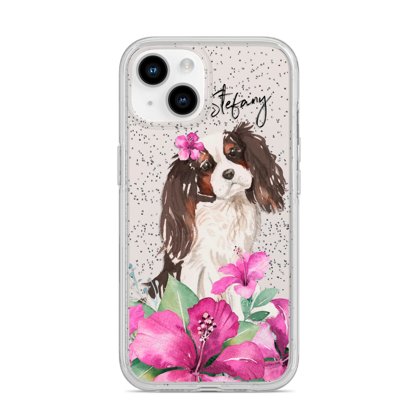 Personalised Cavalier King Charles Spaniel iPhone 14 Glitter Tough Case Starlight