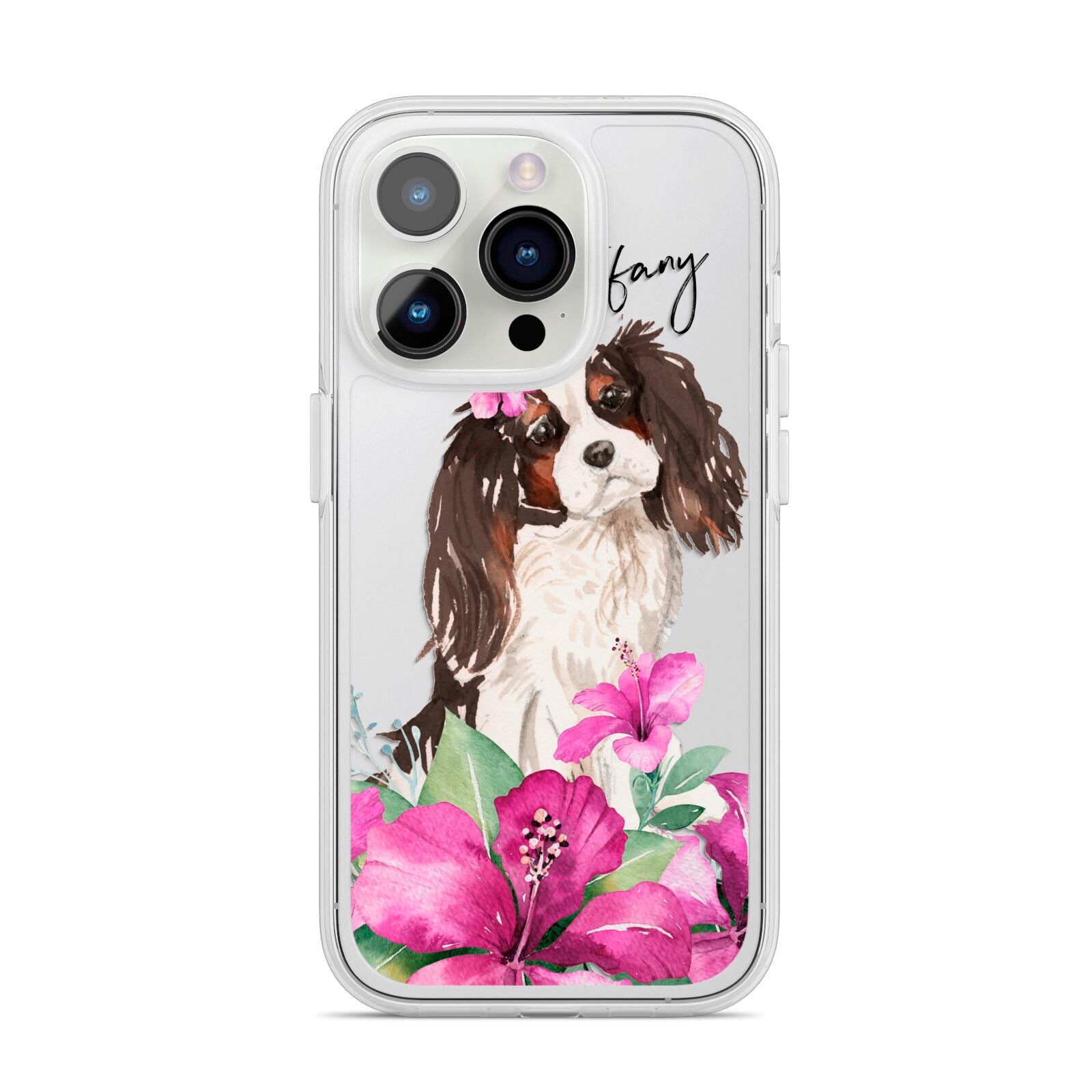 Personalised Cavalier King Charles Spaniel iPhone 14 Pro Clear Tough Case Silver