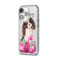 Personalised Cavalier King Charles Spaniel iPhone 14 Pro Glitter Tough Case Silver Angled Image