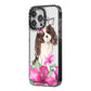Personalised Cavalier King Charles Spaniel iPhone 14 Pro Max Black Impact Case Side Angle on Silver phone