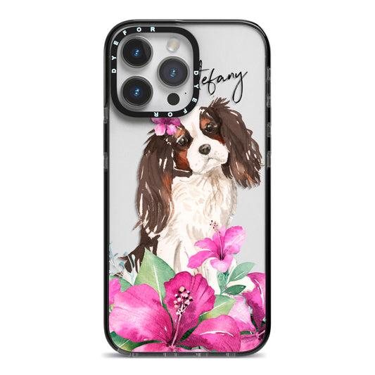 Personalised Cavalier King Charles Spaniel iPhone 14 Pro Max Black Impact Case on Silver phone