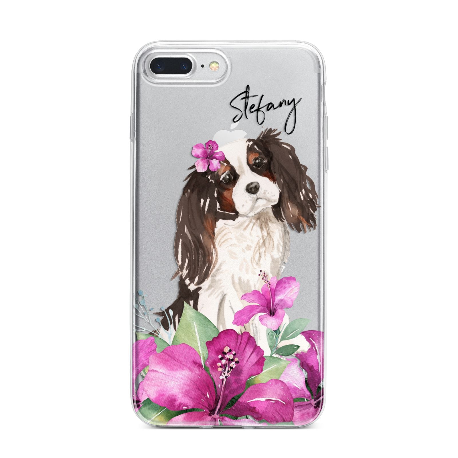 Personalised Cavalier King Charles Spaniel iPhone 7 Plus Bumper Case on Silver iPhone