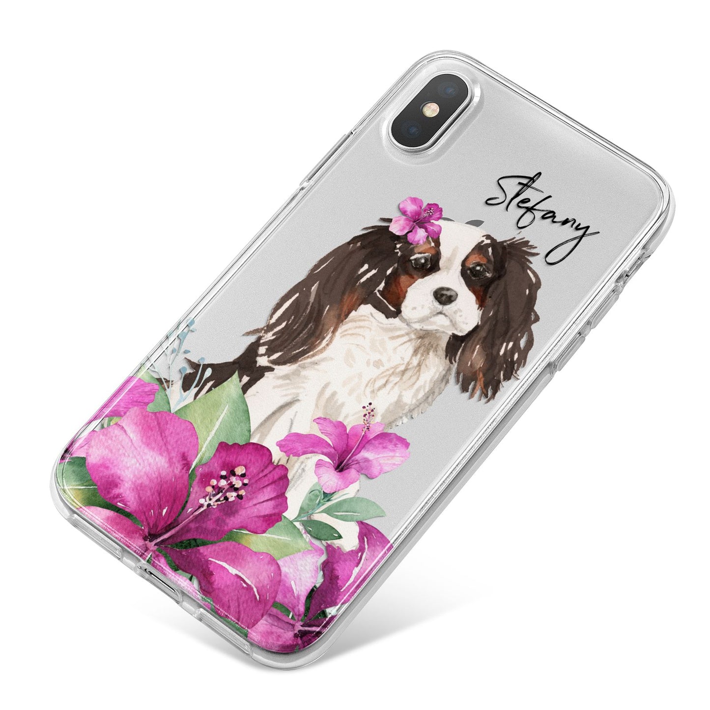 Personalised Cavalier King Charles Spaniel iPhone X Bumper Case on Silver iPhone