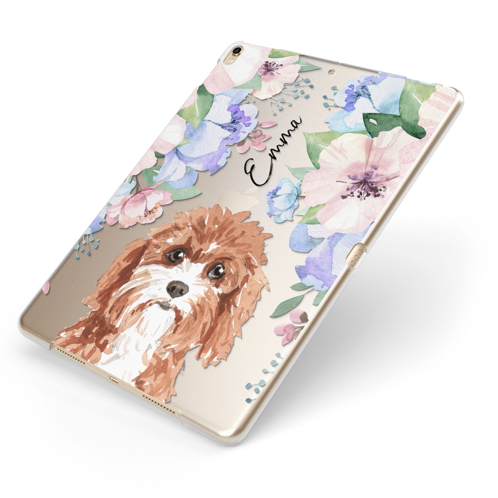 Personalised Cavapoo Apple iPad Case on Gold iPad Side View