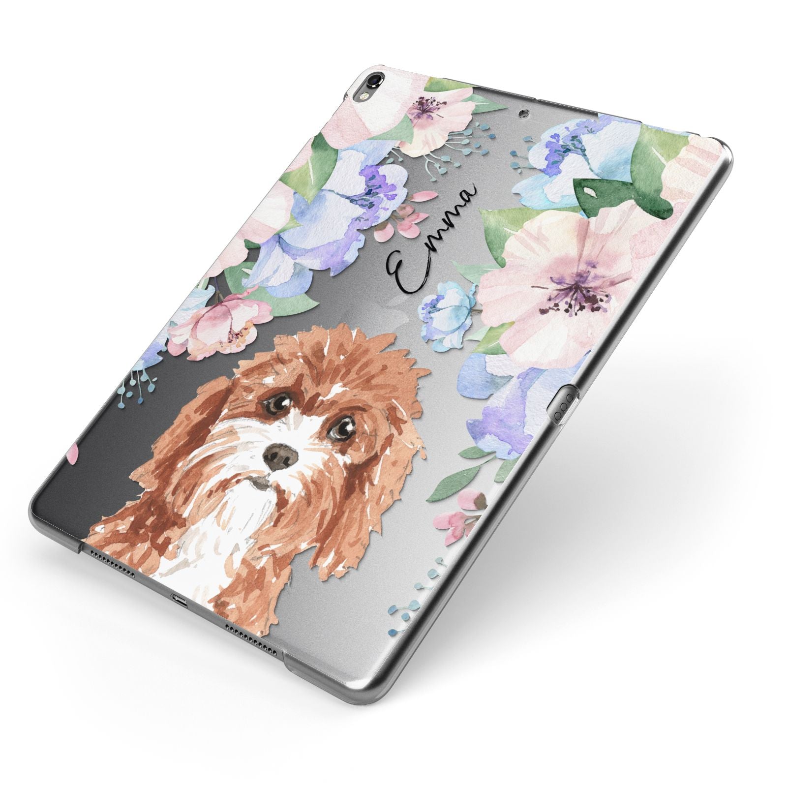 Personalised Cavapoo Apple iPad Case on Grey iPad Side View