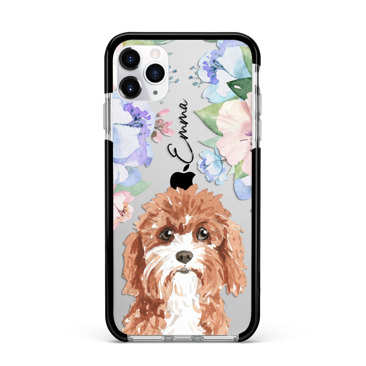 Personalised Cavapoo Apple iPhone 11 Pro Max in Silver with Black Impact Case