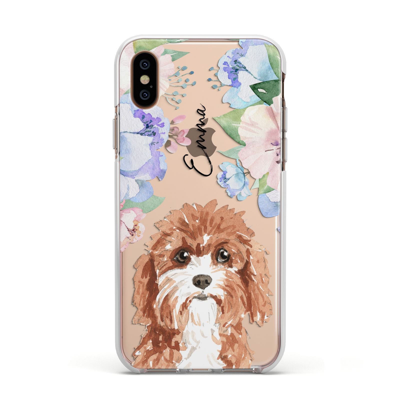 Personalised Cavapoo Apple iPhone Xs Impact Case White Edge on Gold Phone