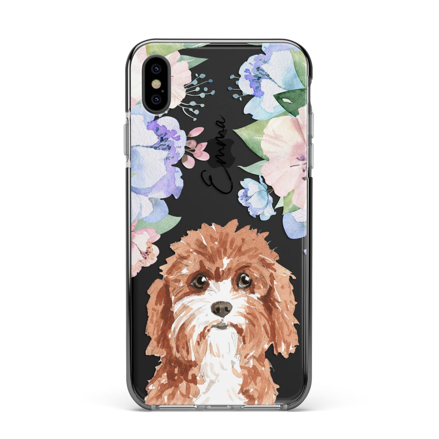 Personalised Cavapoo Apple iPhone Xs Max Impact Case Black Edge on Black Phone