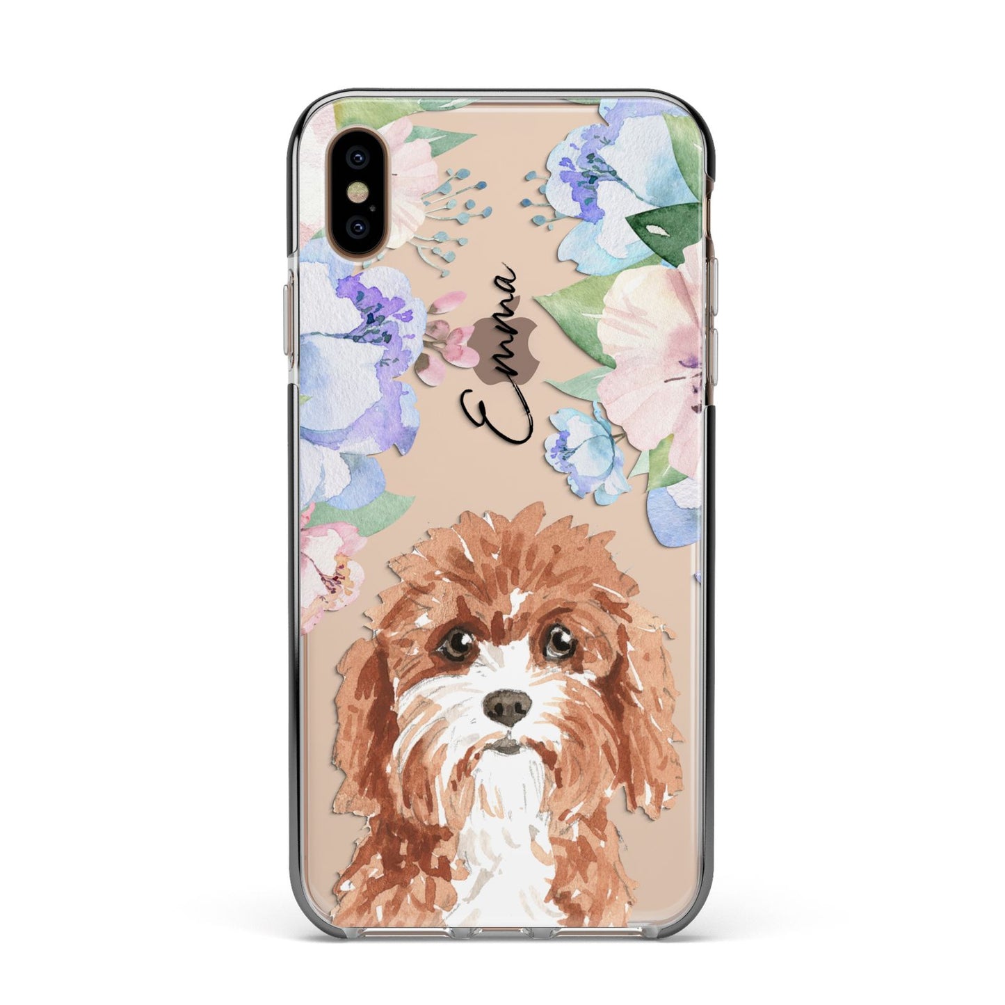 Personalised Cavapoo Apple iPhone Xs Max Impact Case Black Edge on Gold Phone