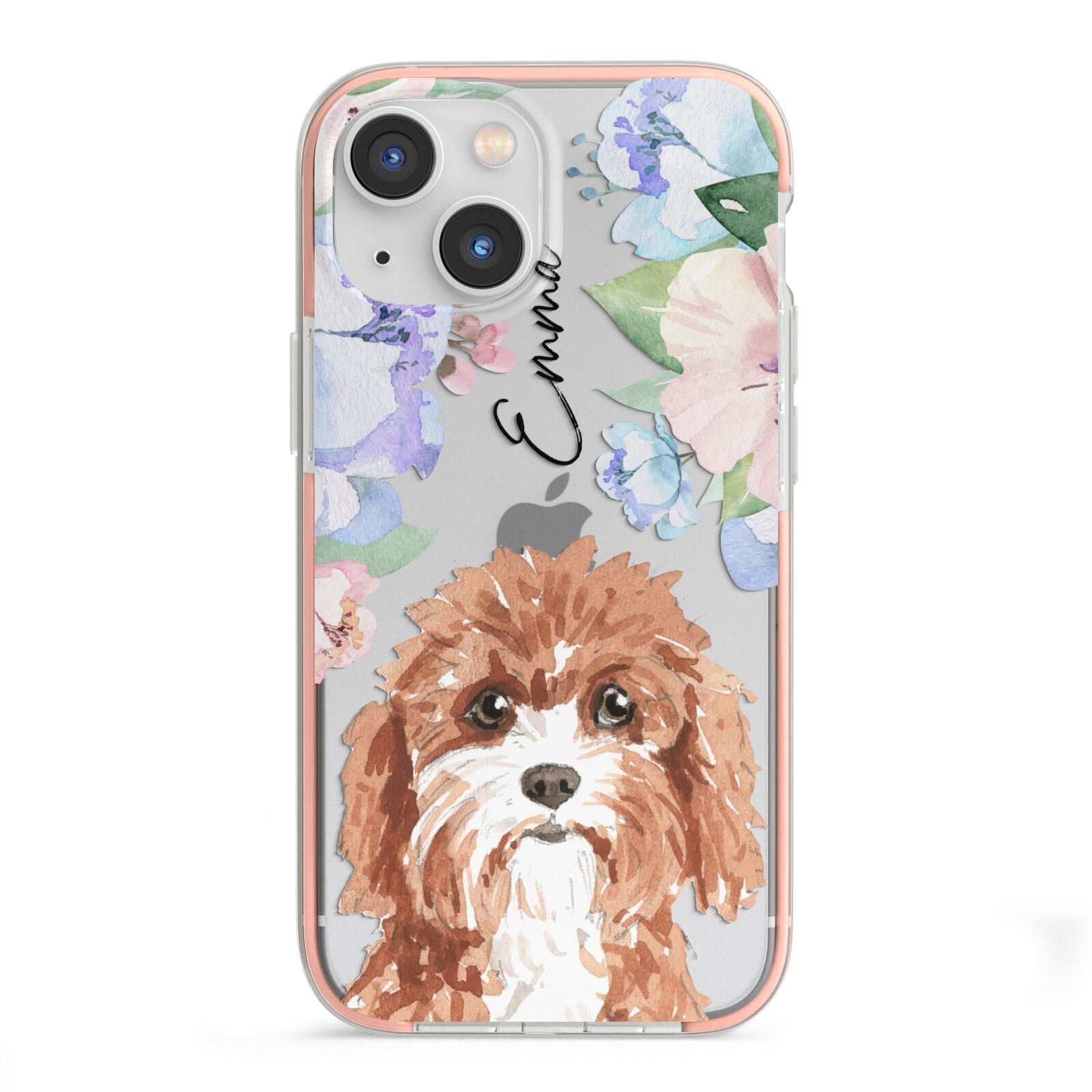 Personalised Cavapoo iPhone 13 Mini TPU Impact Case with Pink Edges