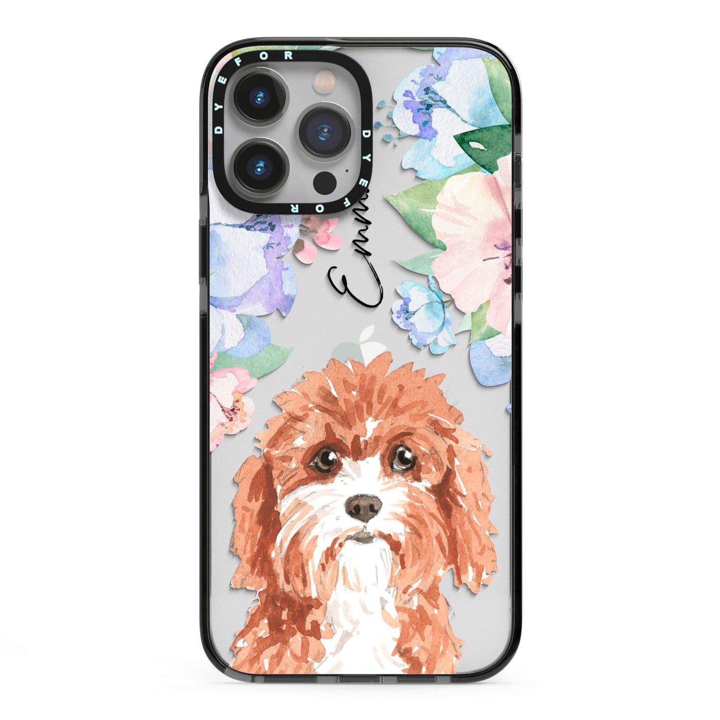 Personalised Cavapoo iPhone 13 Pro Max Black Impact Case on Silver phone