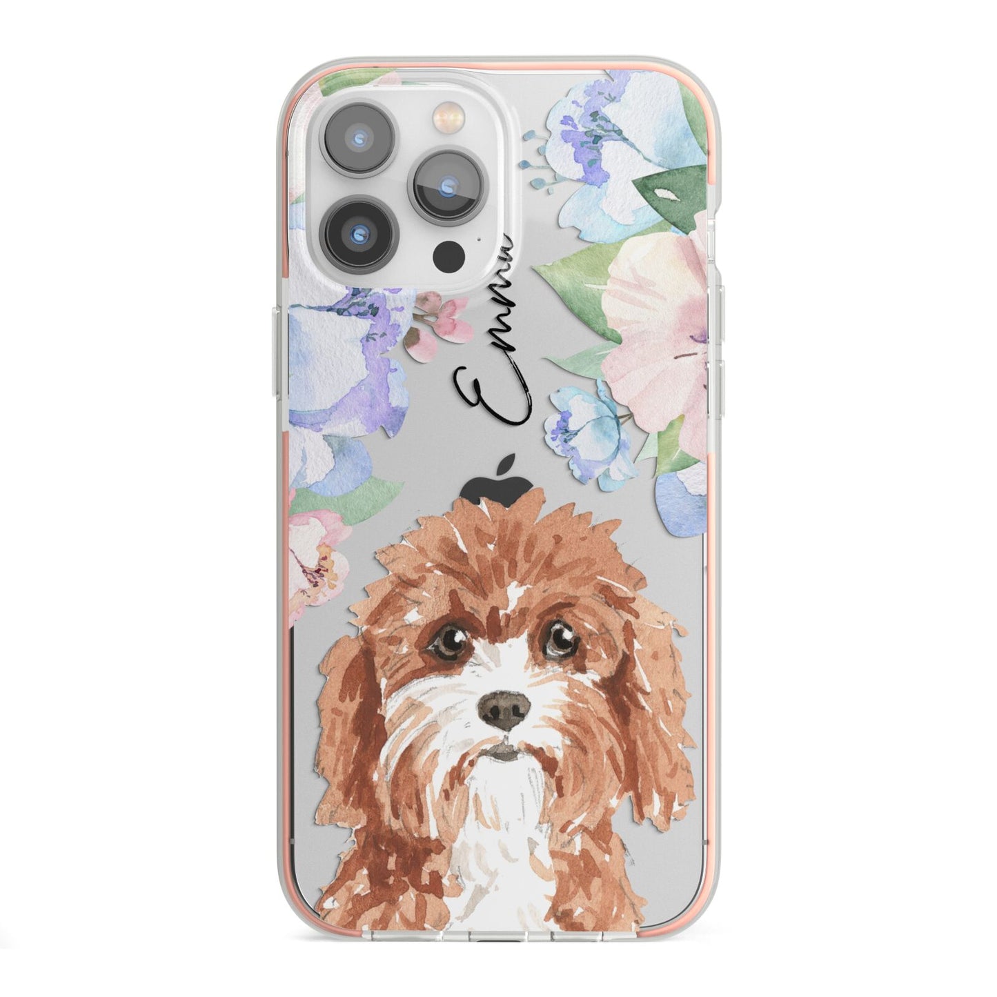 Personalised Cavapoo iPhone 13 Pro Max TPU Impact Case with Pink Edges