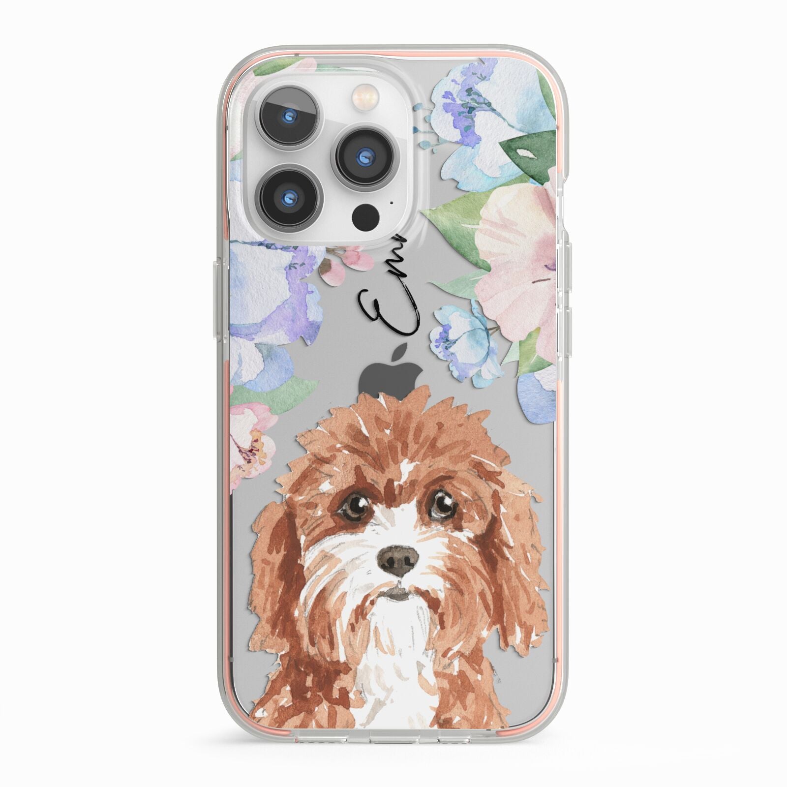 Personalised Cavapoo iPhone 13 Pro TPU Impact Case with Pink Edges