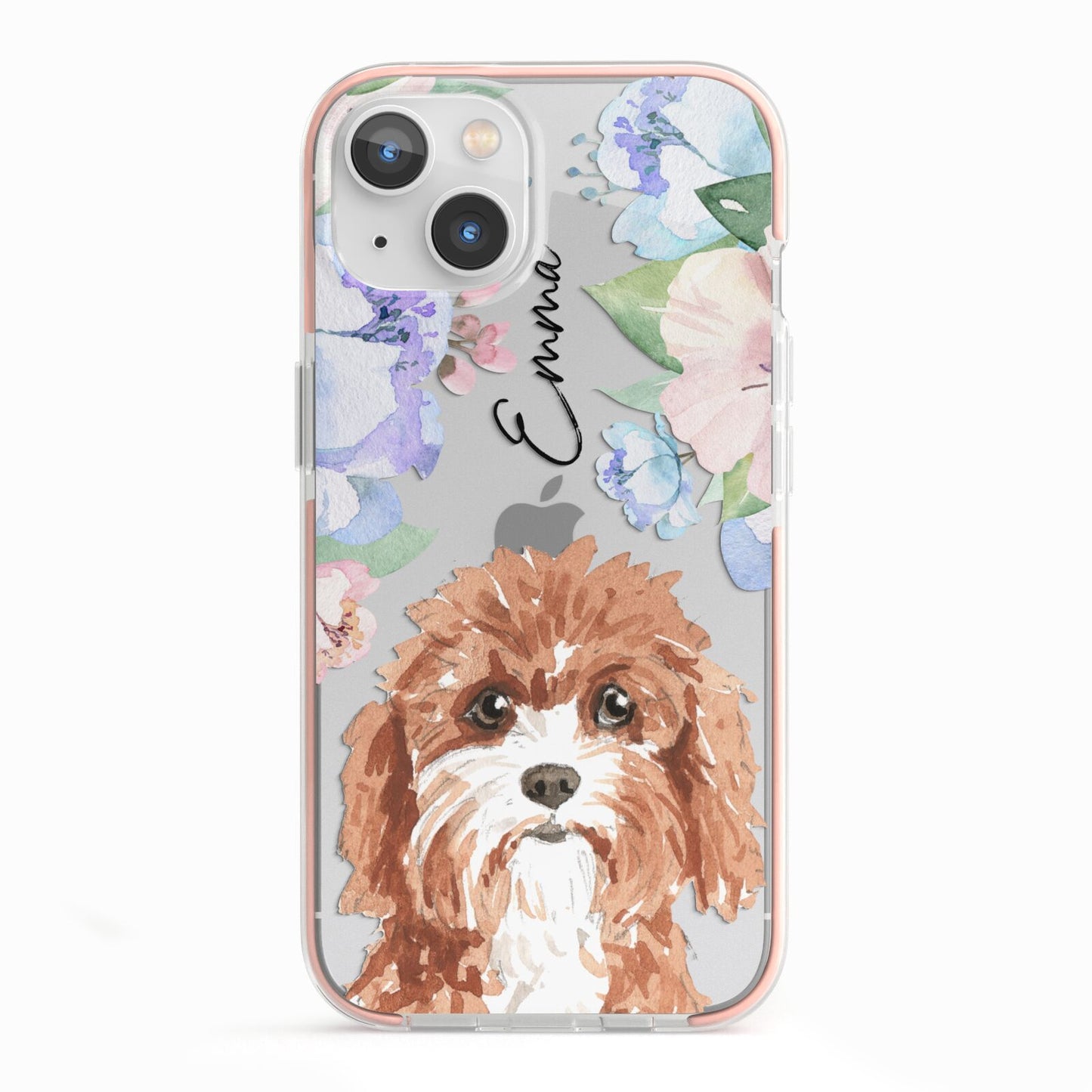 Personalised Cavapoo iPhone 13 TPU Impact Case with Pink Edges