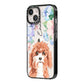 Personalised Cavapoo iPhone 14 Black Impact Case Side Angle on Silver phone