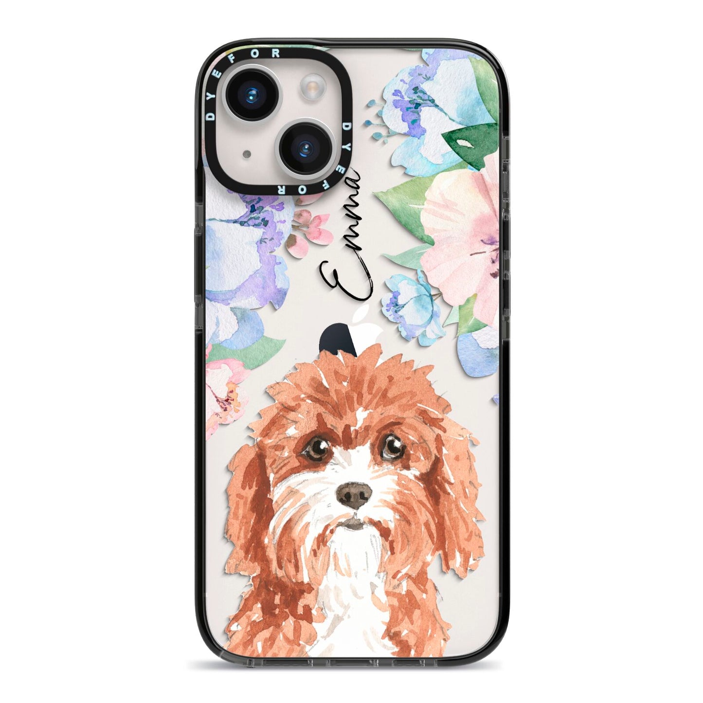 Personalised Cavapoo iPhone 14 Black Impact Case on Silver phone