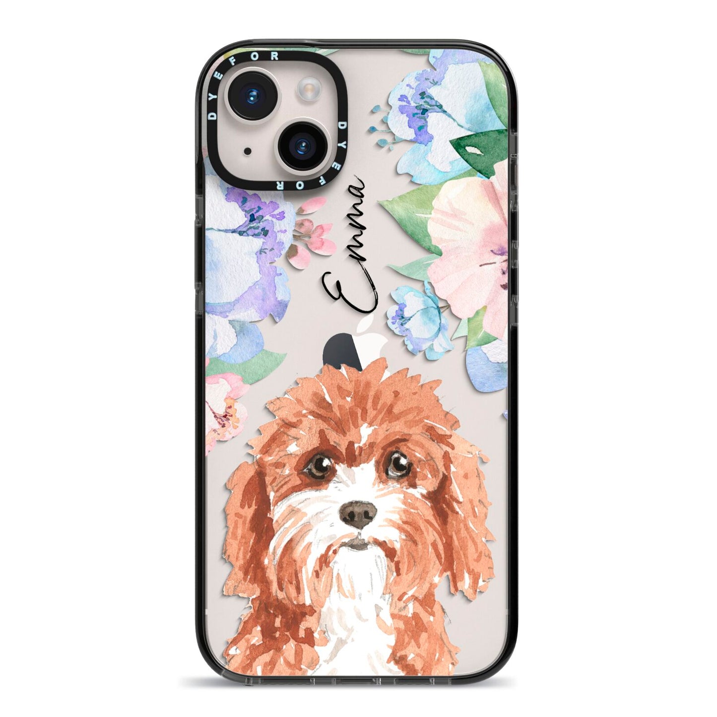 Personalised Cavapoo iPhone 14 Plus Black Impact Case on Silver phone