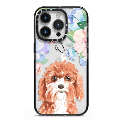 Personalised Cavapoo iPhone 14 Pro Black Impact Case on Silver phone