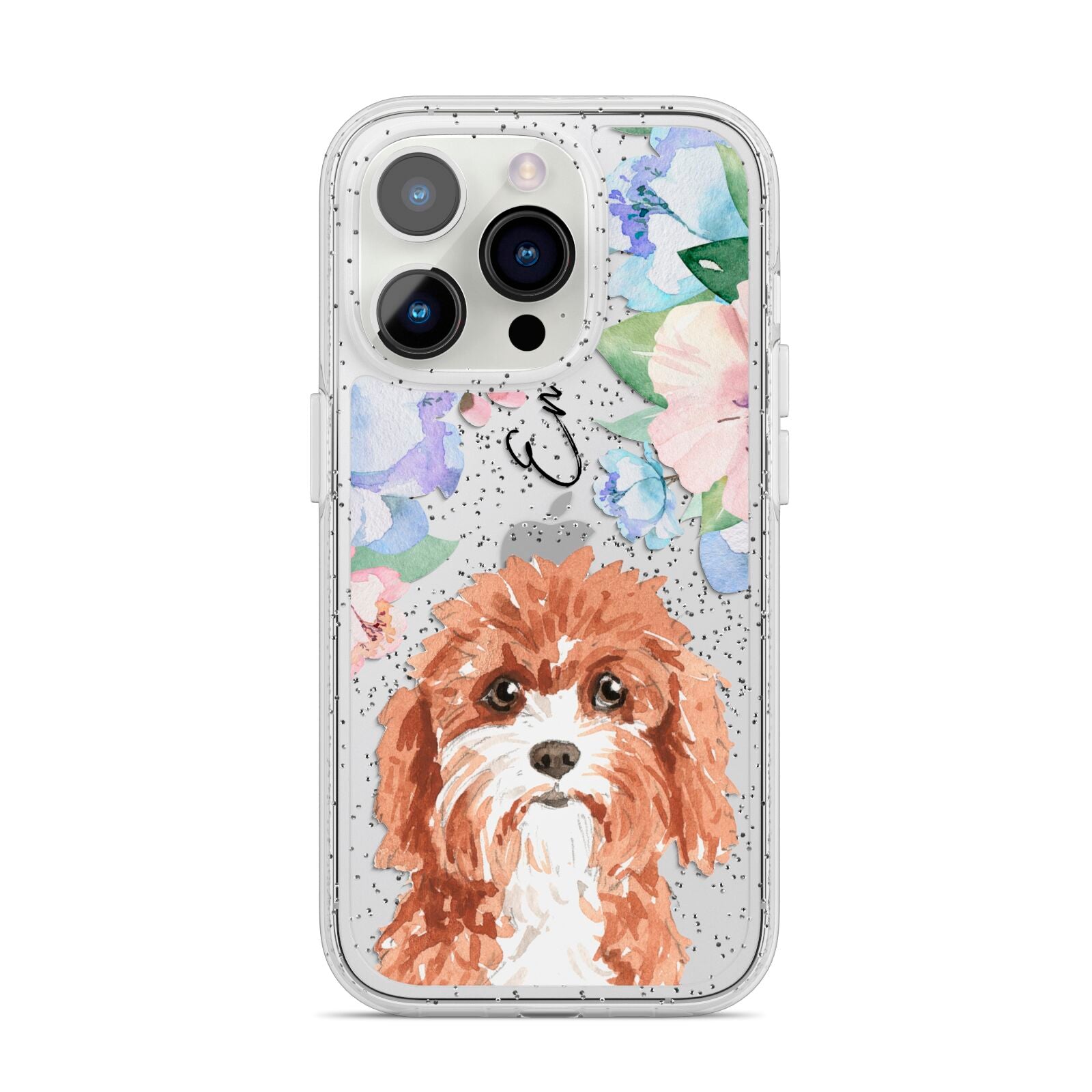 Personalised Cavapoo iPhone 14 Pro Glitter Tough Case Silver