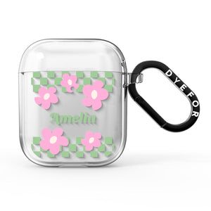Personalised Check Floral AirPods Case