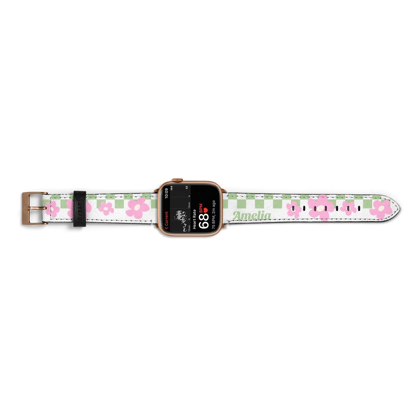 Personalised Check Floral Apple Watch Strap Size 38mm Landscape Image Gold Hardware
