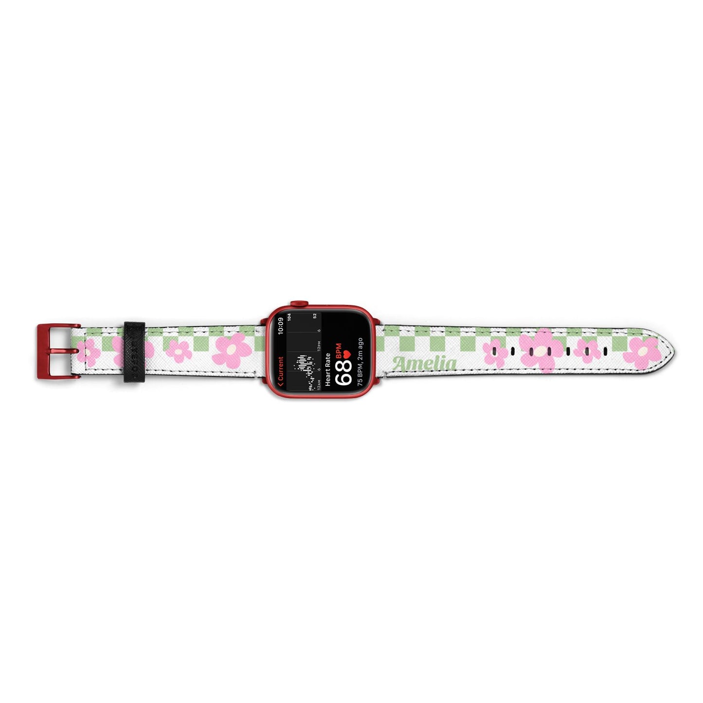 Personalised Check Floral Apple Watch Strap Size 38mm Landscape Image Red Hardware