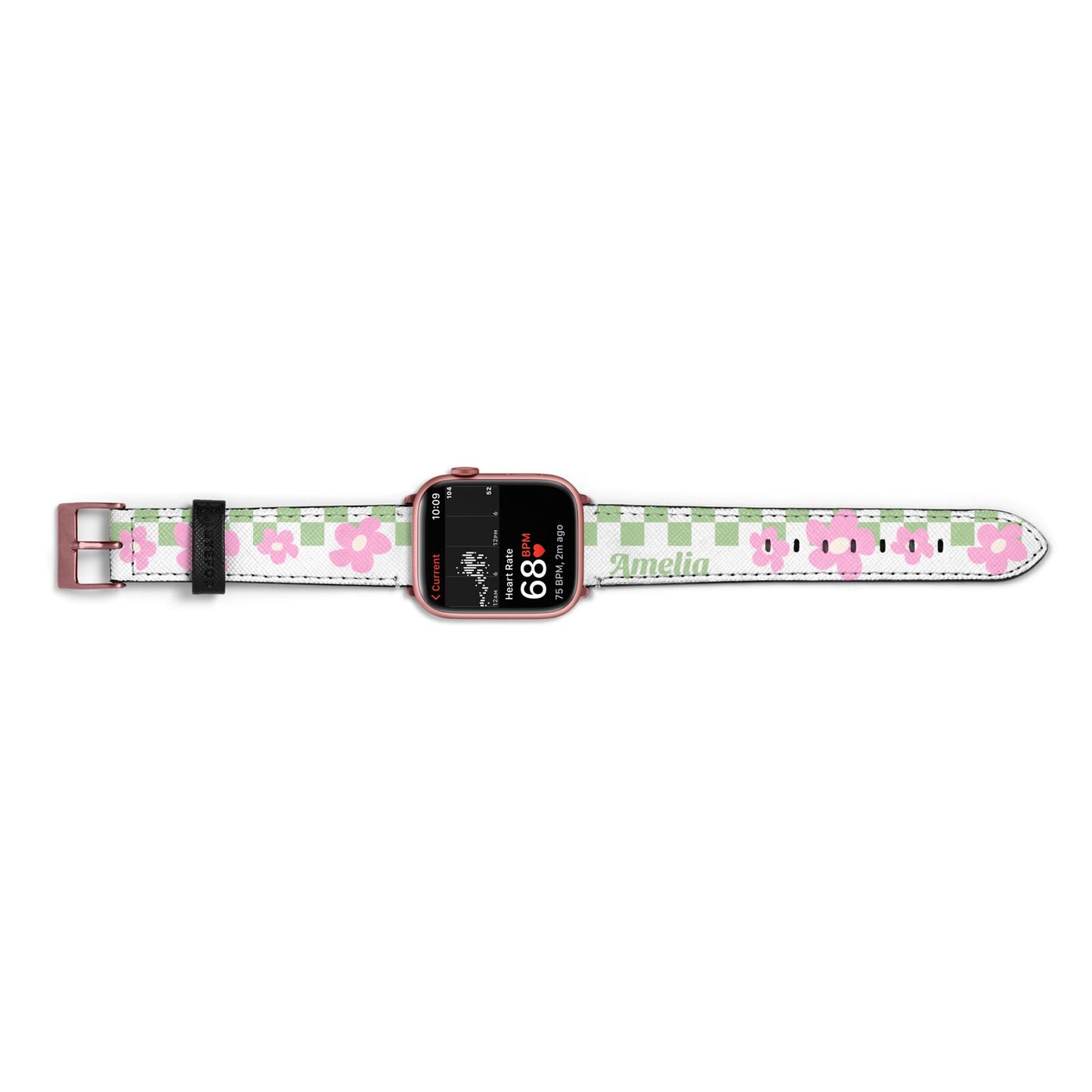 Personalised Check Floral Apple Watch Strap Size 38mm Landscape Image Rose Gold Hardware