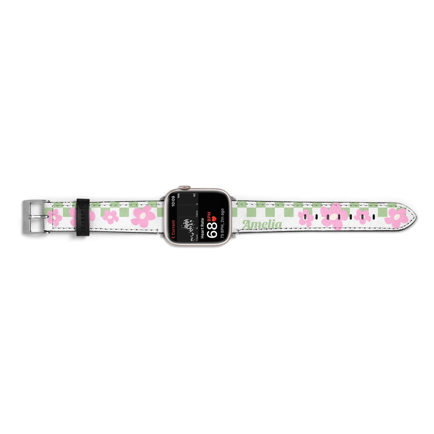 Personalised Check Floral Apple Watch Strap Size 38mm Landscape Image Silver Hardware