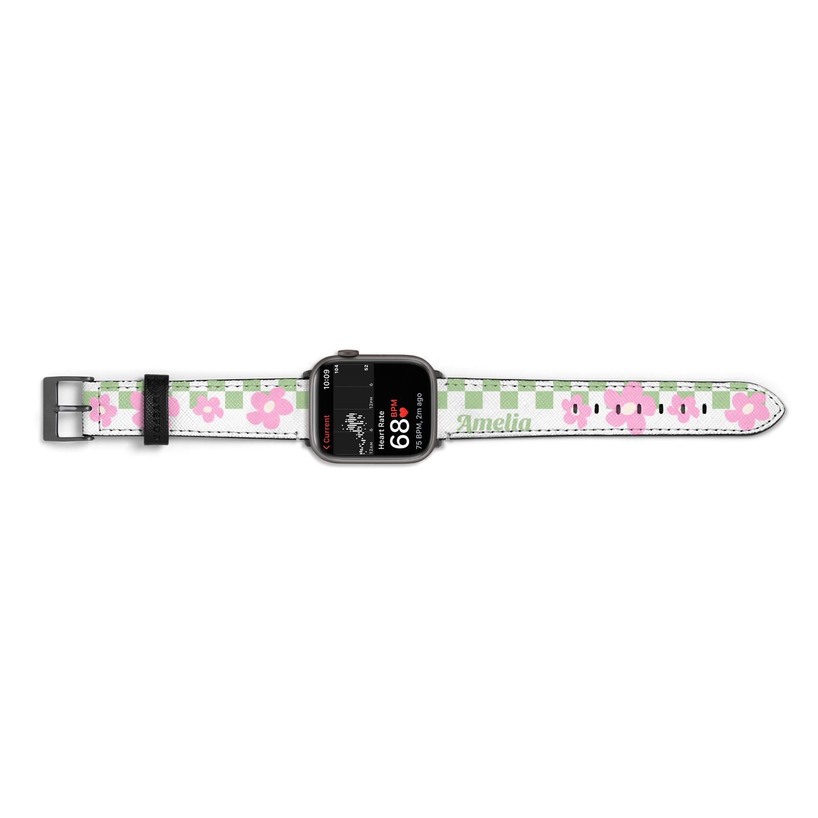 Personalised Check Floral Apple Watch Strap Size 38mm Landscape Image Space Grey Hardware