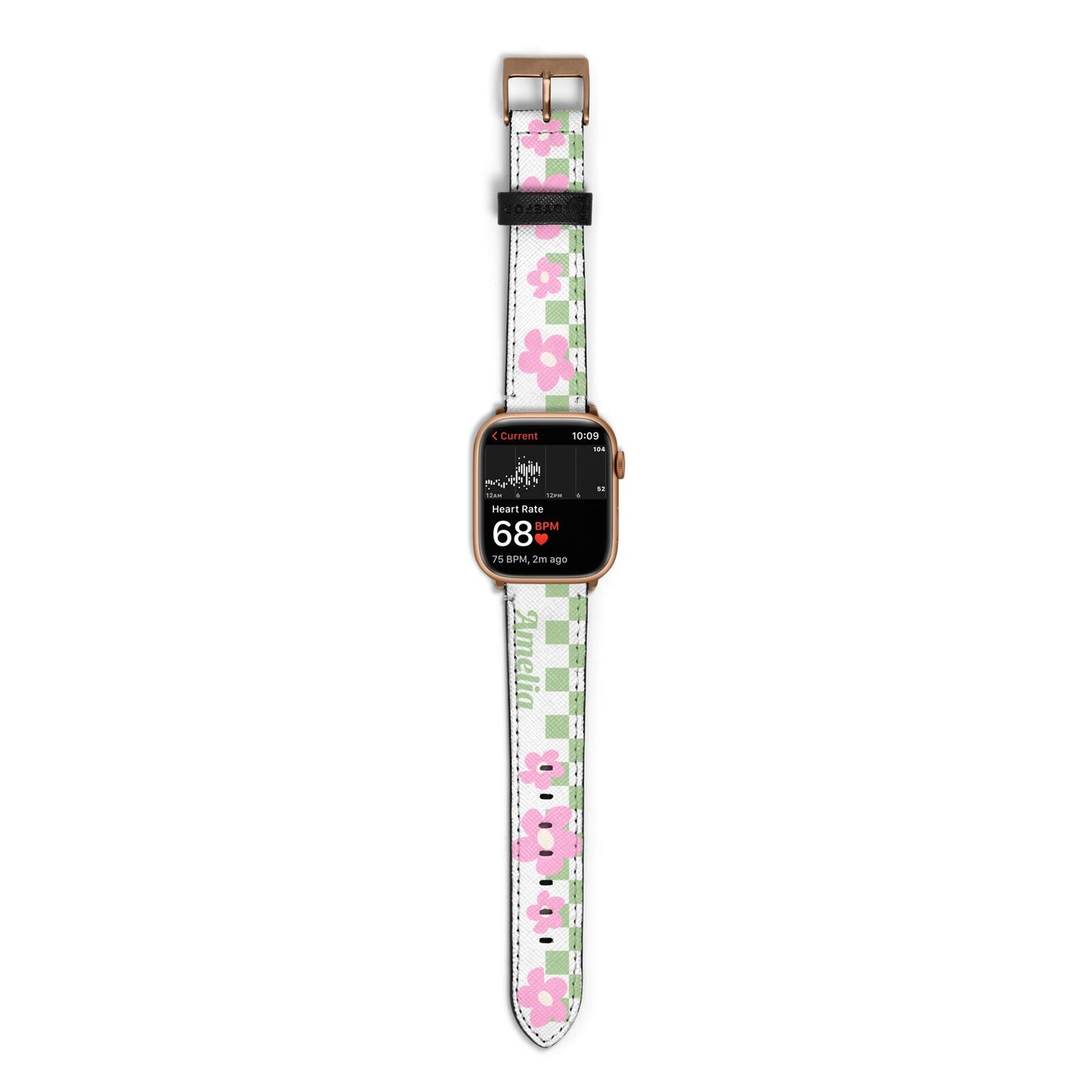 Personalised Check Floral Apple Watch Strap Size 38mm with Gold Hardware