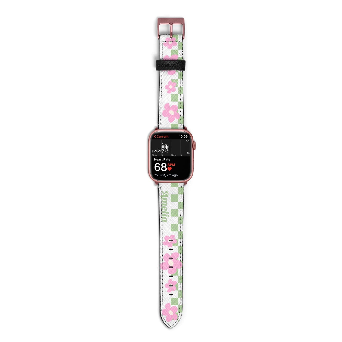 Personalised Check Floral Apple Watch Strap Size 38mm with Rose Gold Hardware