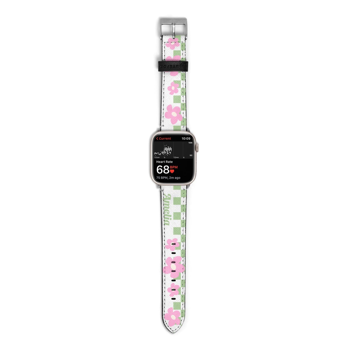 Personalised Check Floral Apple Watch Strap Size 38mm with Silver Hardware