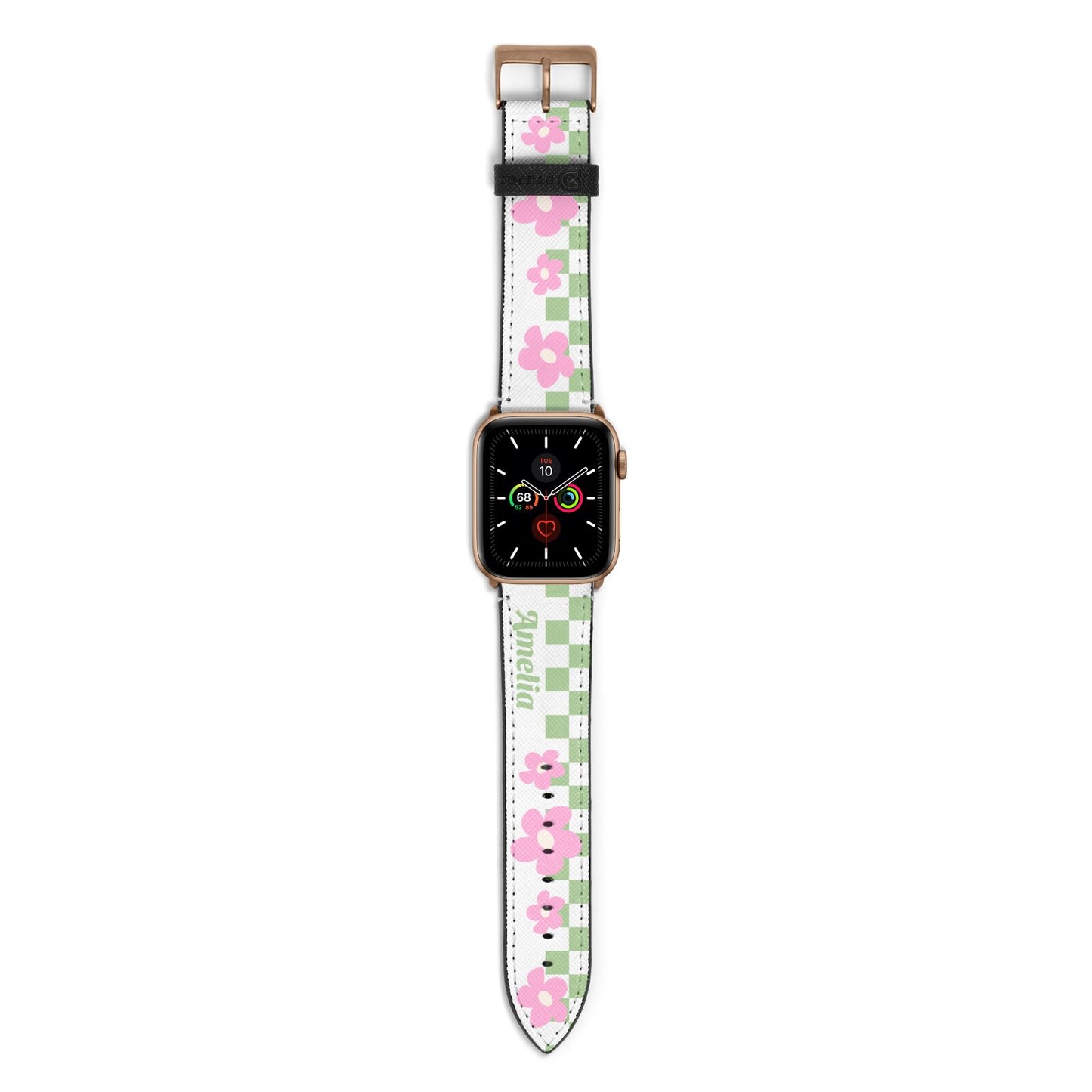Personalised Check Floral Apple Watch Strap with Gold Hardware