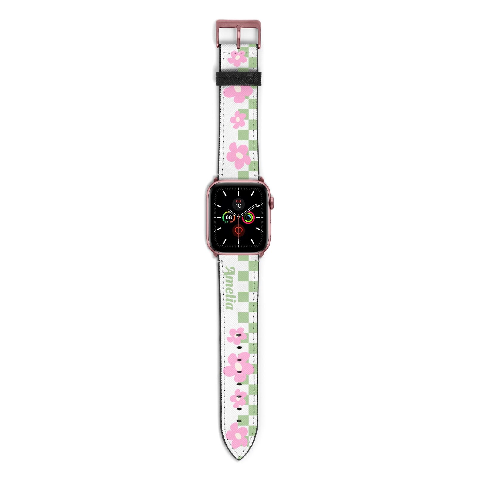 Personalised Check Floral Apple Watch Strap with Rose Gold Hardware