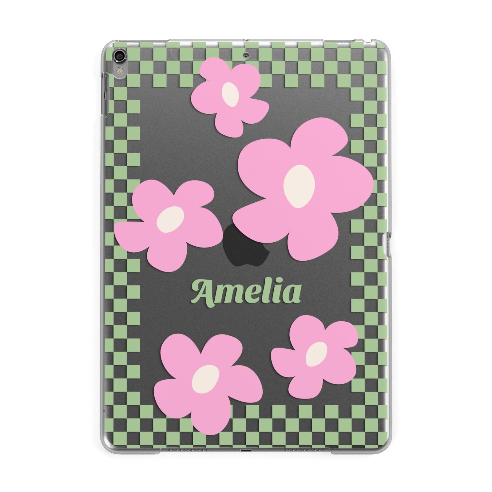 Personalised Check Floral Apple iPad Grey Case