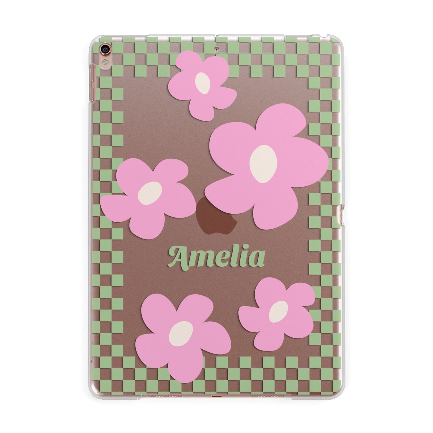 Personalised Check Floral Apple iPad Rose Gold Case