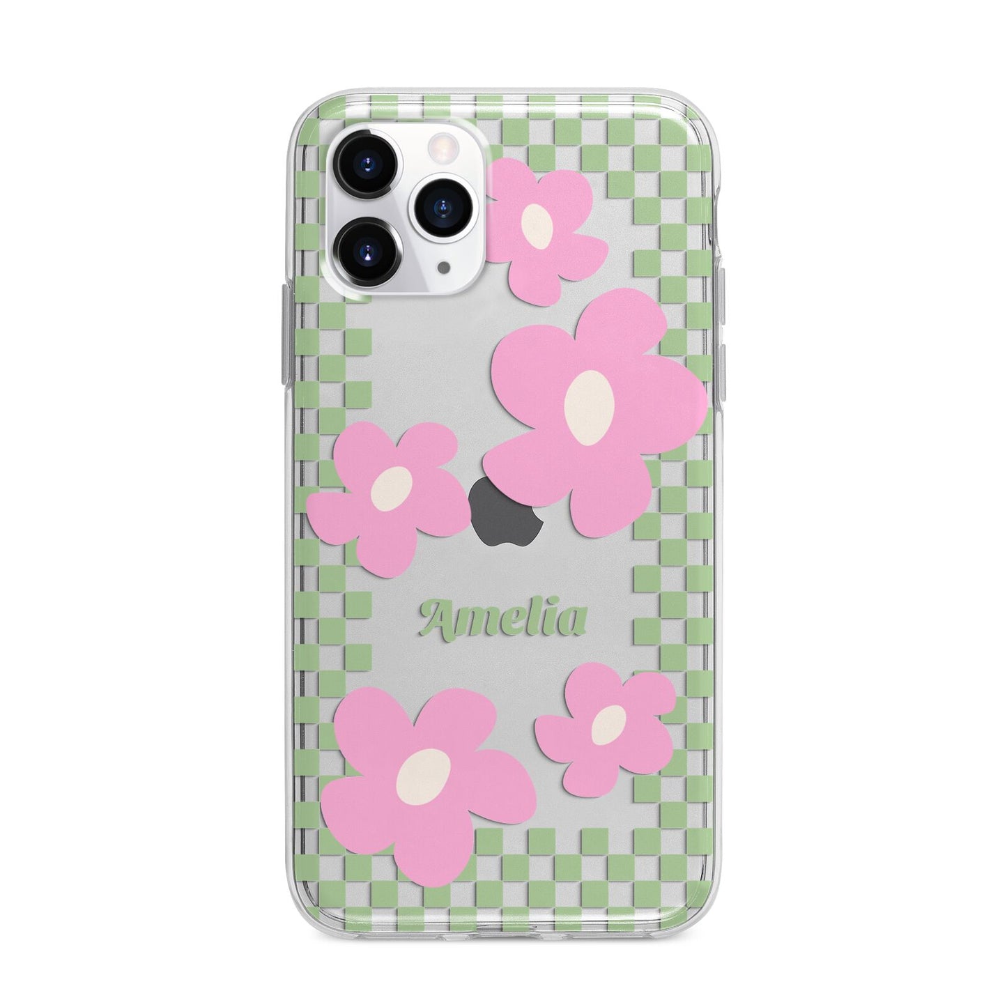Personalised Check Floral Apple iPhone 11 Pro Max in Silver with Bumper Case