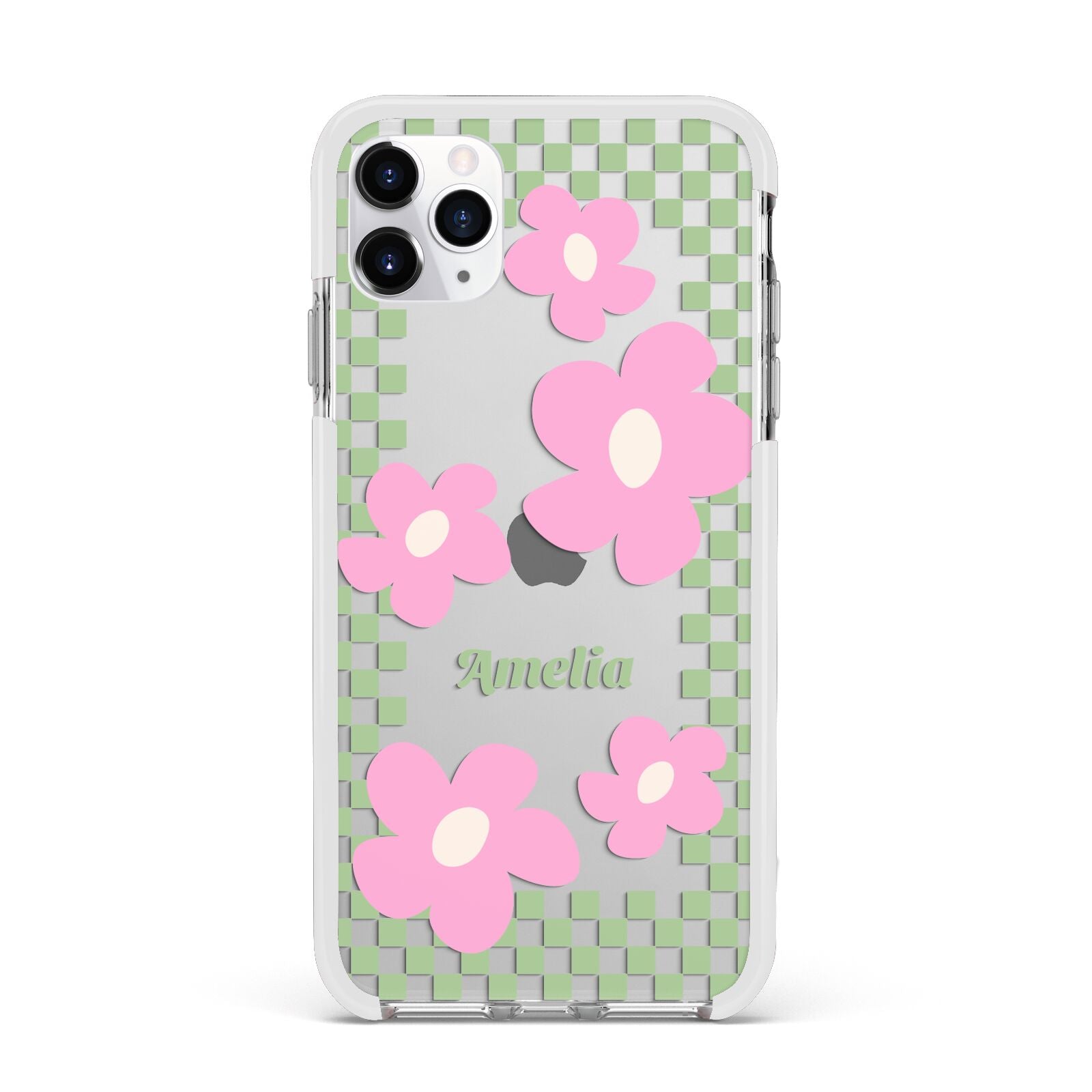 Personalised Check Floral Apple iPhone 11 Pro Max in Silver with White Impact Case