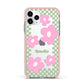 Personalised Check Floral Apple iPhone 11 Pro in Silver with Pink Impact Case