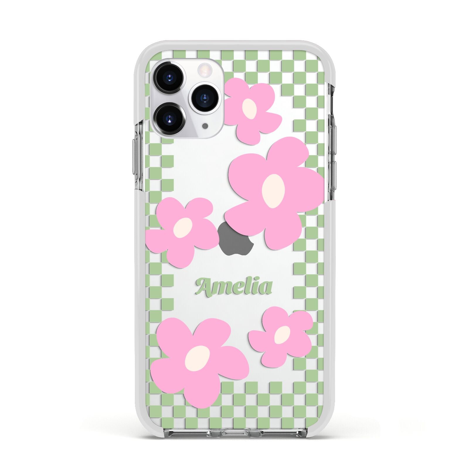 Personalised Check Floral Apple iPhone 11 Pro in Silver with White Impact Case