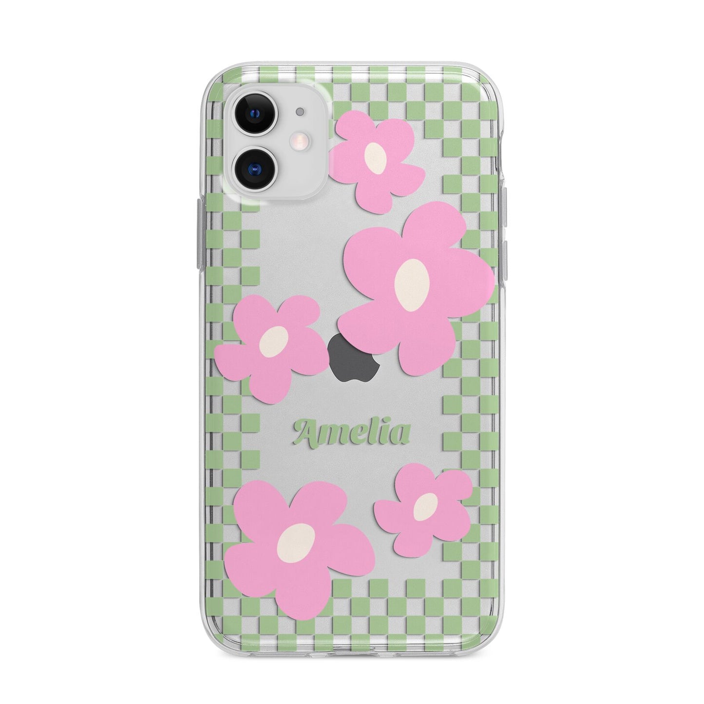 Personalised Check Floral Apple iPhone 11 in White with Bumper Case