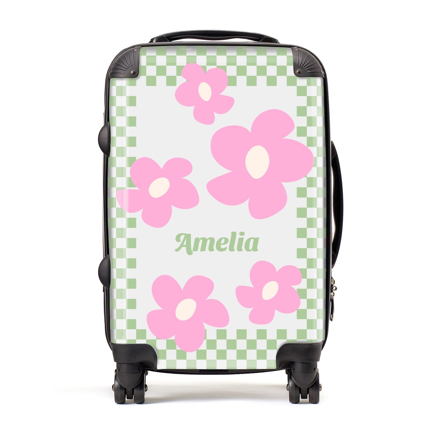 Personalised Check Floral Suitcase