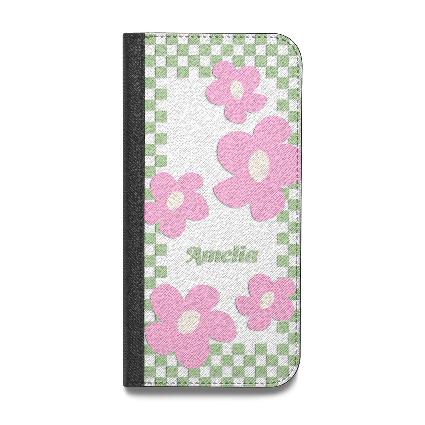 Personalised Check Floral Vegan Leather Flip Samsung Case
